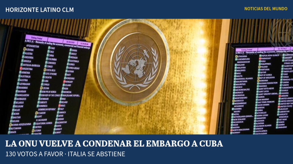 Asamblea General de la ONU durante la votación de 2026 sobre el embargo estadounidense a Cuba, aprobada con 130 votos a favor.