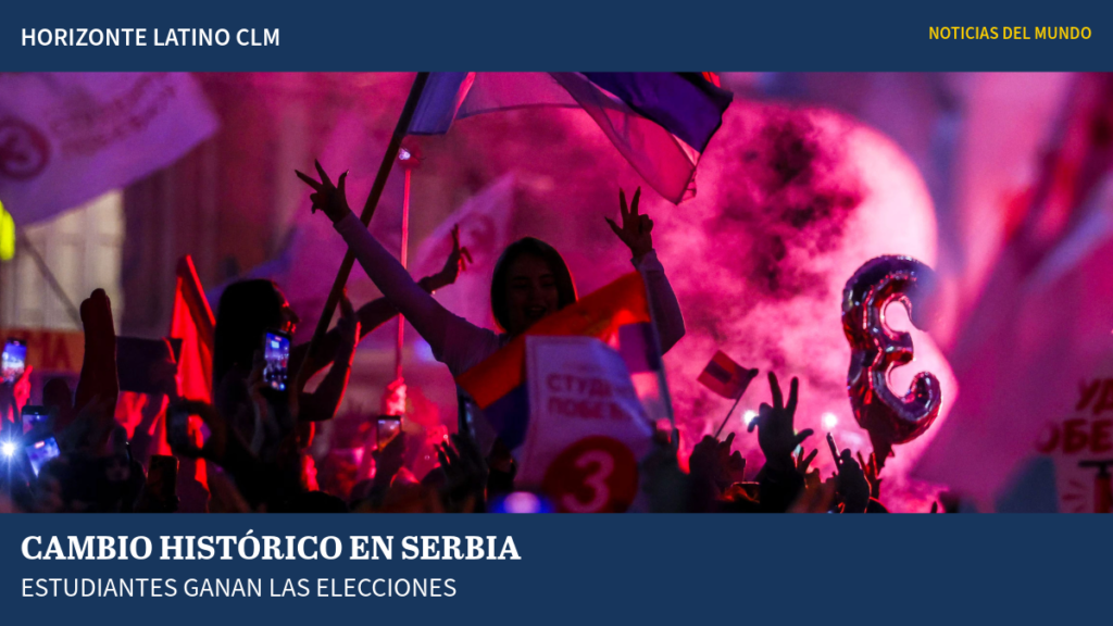 Simpatizantes del movimiento estudiantil celebran la victoria electoral en Belgrado, Serbia, octubre de 2026.